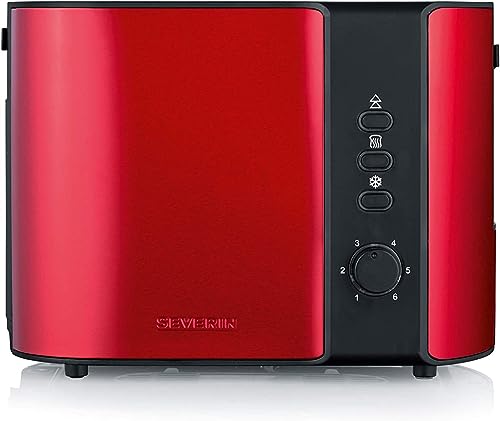 SEVERIN Automatik-Toaster, Toastgerät mit Brötchenaufsatz, hochwertig aus Edelstahl, zum Toasten, Auftauen und Erwärmen, 800 W, Fire Red Metallic / Schwarz, AT 2217