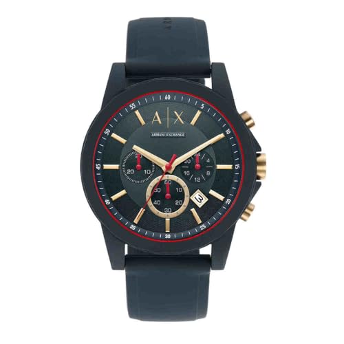 Armani Exchange Uhr für Männer , Chronographenwerk, 47mm blaues Silikongehäuse mit Silikonarmband, AX1335