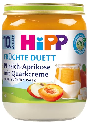 HiPP Bio Früchte-Duett Pfirsich-Aprikose mit Quark-Creme, 6er Pack (6 x 160g)