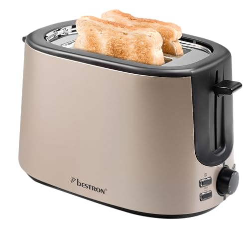 Bestron Toaster mit 2 Röstkammern, Toaster für 2 Scheiben, mit 7 Bräunungsstufen, Krümelschublade & Brötchenaufsatz, 1000 Watt, Satin Collection, Farbe: Hellbeige