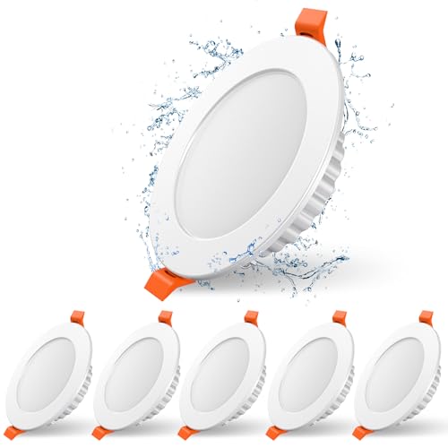 LED Einbaustrahler 230V, 6er-Set Dimmbar 7W LED Spot,3 Farbtemperaturen (2700K/4100K/6500K) Ultraschlanke Einbauleuchten,Wasserdicht,75-95mm Ausschnitt Deckenspots für Badezimmer,Küche, Schlafzimmer