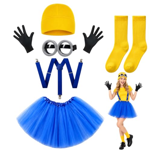 GvRfniT Gelbes Kostüm, Damen Kostüme, 6 Pcs Halloween Kostüm Erwachsene Karneval Kostüm Damen Fasching Kostüm Damen, Kostüm Set Für Cosplay Party Themenfeier