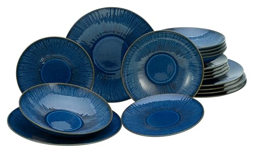 CreaTable, 10591, Serie Sea Breeze, 18-teiliges Geschirrset, Teller Set aus Steinzeug, spülmaschinen- und mikrowellengeeignet, Made in Portugal