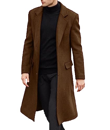 ECDAHICC Herren Casual Slim Fit Wollmantel Lange Jacke Kerbkragen Trenchcoat Einreiher Mantel Winter Warme Oberbekleidung(TA,L)