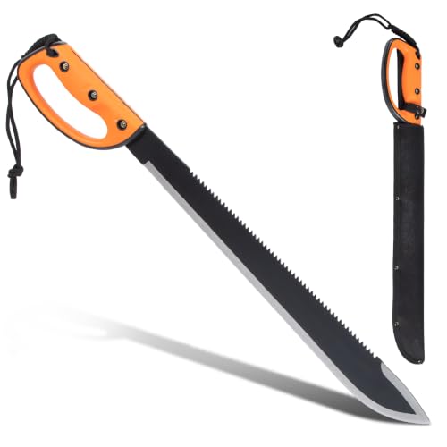 KS-11 Machete echt Scharf mit Säge und Gummigriff – Handschutz- Gesamtlänge 60 cm incl. Holster - Machete Survival als Buschmesser – Bushcraft Ausrüstung Macheten