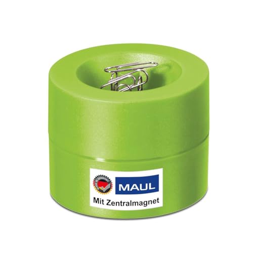 MAUL Klammernspender MAULpro | Schreibtisch Organizer zur Aufbewahrung von Büroklammern | magnetischer Ordnungshelfer für Büro, zu Hause und Arbeitszimmer | inklusive 15 Klammern | Grün