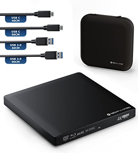 techPulse120 Externes USB 3.0 3.1 USB-C UHD Blu-ray DVD CD Laufwerk Brenner