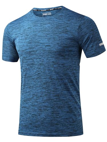 Peakwell Herren Funktionsshirts Sport T-Shirts Jogging Laufshirts Gym Tops Kurzarm (Mittelblau, L)