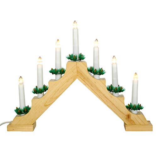 Nipach GmbH Schwibbogen aus Holz 7 LED Lichterbogen Dreieckform - Leuchtfarbe: warm-weiß Leuchtbogen Weihnachtsbeleuchtung Weihnachtsdeko Xmas