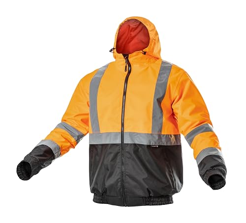 Högert Technik Warnschutzjacke Herren wasserdicht – Regenjacke Arbeitsjacke mit Kapuze – Sicherheitsjacke Reflektierend für Bau, Industrie, Outdoor – EN ISO 20471 Klasse 2 zertifiziert XXL