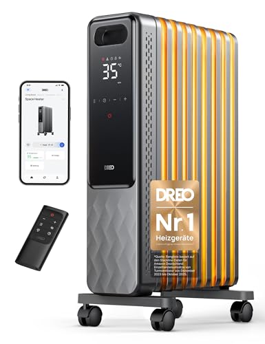 Dreo Ölradiator Energiesparend 2000W, Mobile Elektroheizung 9 Rippen mit Fernbedienung, 3 Heizstufen, 4 Modus, 24h Timer, Überhitzungs-Kippschutz, Radiatoren Elektrisch Heizung mit Thermostat, OH310