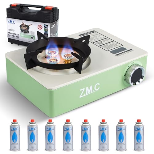 Z.M.C Gaskocher Campingkocher 1-flammig 3,5kW + 8x Kartuschen 227g Koffer