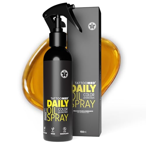 TattooMed Daily Oil Spray 150ml - Tägliches Pflegeöl für Tätowierte Haut mit UV Schutz - 150ml Sprayflasche
