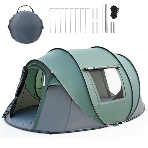 Kuppelzelt Pop-Up 4-5 Pers, Automatisch Leicht Tragbar Grün | Camping Zelt Aufbau in nur 3 Sekunden, Wurfzelte Wasserdichtes Obermaterial, Bietet zuverlässigen Sonnenschutz