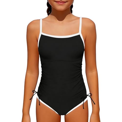 Badeanzug Mädchen – Schwarzer Sport Einteiler, Elastisch, Komfortabel & Chlorbeständig, Shorts-Style Schwimmanzug für Mädchen 116–164 cm (DE/NL/SE/PL, Alter, 15 Jahre, 16 Jahre, Regular)