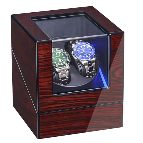 ANWBROAD Automatische Uhrenbeweger Box 2 uhren 4 Drehmodis Uhrenbeweger LED-Beleuchtung & mit leisem Mabuchi Motor luxuriöser Watch Winder für Automatikuhren Mechanischen Uhrrotor Uhrenspinner JWW001Y