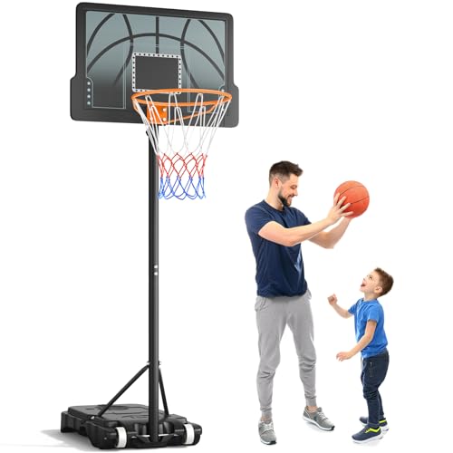Yohood Basketballkorb Outdoor Kinder,Basketballkörbe mit Ständer Höhenverstellbar 110-210cm,Tragbarer Basketballkorb Indoor/Outside Wetterfest Schwarz
