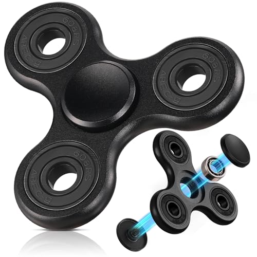 SCIONE Fidget Spinner Metall Sensory Fidget Toy, Cooler Metall Edelstahl Handspinner Angst Stress Relief Geburtstag Geschenk für Kinder Erwachsene Schwarz Lagerkappen können Demontiert werden Montiert