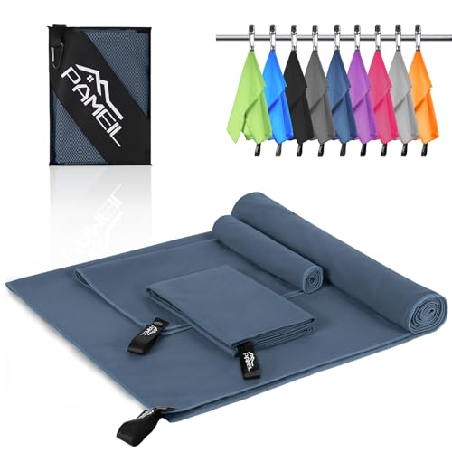 Pameil Mikrofaser Handtuch 3er Set (160x80cm Groß Badetuch +2 Stück 80x40cm Klein Handtuch), Reisehandtuch Schnelltrocknend Microfaser Handtücher für Fitness Sauna (Marineblau)