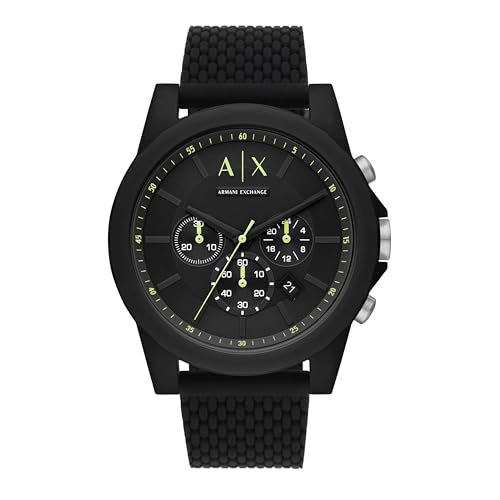 Armani Exchange Watch for Men, Quarz-Chronographenwerk und 44mm Gehäusegröße mit Silikonarmband, Schwarz und Grün