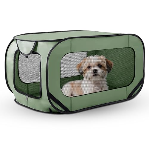 Hundebox Faltbar Hundetransportbox, 94 * 53 * 53 cm, Faltbar Katzen Transportboxen, stabile Transportbox für Katzen & Hunde bis 25kg, Auto Haustiertransportbox für Unterwegs & Zuhause (Grün)