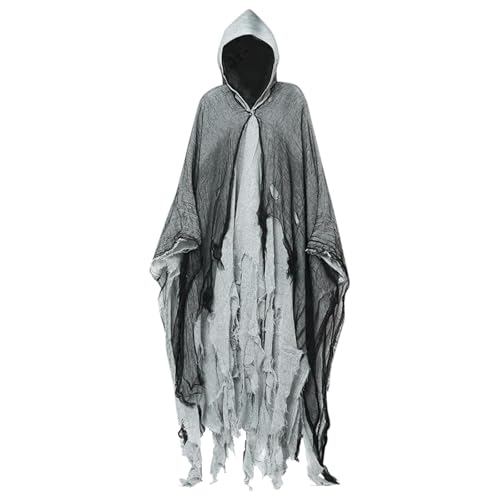 2026 Halloween Geister Kostüm, Erwachsene Sensenmann Gruselig Halloween Kostüm Horror Umhang Mit Kapuze - Geist Cape Outfit Geist Kostüme Halloween-Kostüm Für Herren Damen Frauen Partner Multicolor