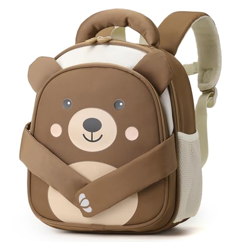 PROTAURI Kindergartenrucksack Jungen mit Brustgurt für 2-6 Jahre, 11.6L Rucksack Kinder Reflektierend Wasserabweisend, Kita Rucksack Niedlicher & Verwandelbarer Leicht, Bär