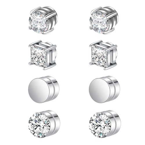 Besyvvin 8stk Magnetischer Ohrstecker Fake Magnet Ohrringe Kein Piercing Ohr Stecker für Herren Mann Damen Silber