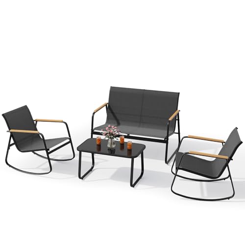 Xbro Gartenmöbel-Set, 4-teilig, Balkonmöbelset aus Teslin-Gewebe, bestehend aus 3 Sesseln und 1 Glastisch, Stahlrahmen, geeignet für Terrassen, Gärten und Außenbereiche