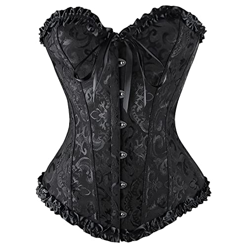 Generisch Korsett schwarz, Black Swan Kostüm, Korsett Damen Vollbrust Corsage Top Halloween Kostüm Vintage Corsagen Gothic Bustier Corsette Schnürkorsett Overbust Lingerie Bauchweg Shapewear Korsage