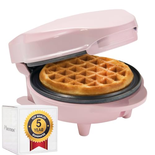 Bestron Mini-Waffeleisen für klassische Waffeln, kleiner Waffelmaker mit Antihaftbeschichtung, für Kindergeburtstage, Familienfeiern, Ostern oder Weihnachten, Retro Design, 550 Watt, Farbe: Rosa