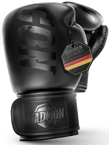 MADGON Premium Boxhandschuhe aus bestem Material für lange Haltbarkeit, Männer und Frauen Kickboxhandschuhe für Kampfsport, MMA, Sparring, Muay Thai und Boxen 10 12 14 16 oz inkl Beutel