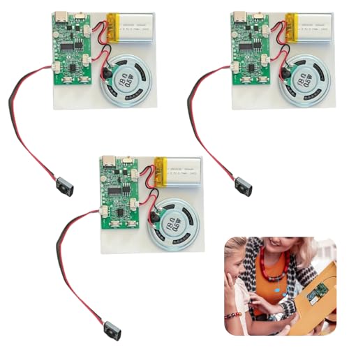 USB Soundmodul Bespielbar MP3 mit Lautsprecher, 3 Stück Musik Sprachaufzeichnungsmodul, Recordable Voice Module mit Aufladbarer Akku & Kabel für DIY Karten Spielwaren Geschenke