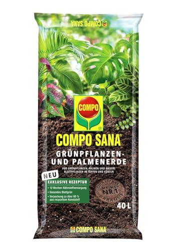 COMPO SANA® Grünpflanzen- und Palmenerde mit 12 Wochen Dünger für alle Zimmer- und Balkonpflanzen sowie Palmen und Farne, Kultursubstrat 40 L