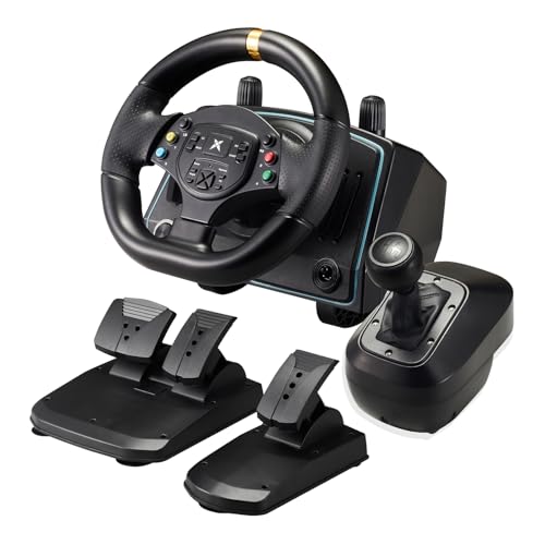 NBCP P808A Rennlenkrad mit Pedalen und 6+Gang Schalthebel, 1080° Hall-Effekt Lenkung, Vibrations-Feedback, Kompatibel mit PC/Laptop für Rennspiele wie WRC 7, Wreckfest 2, DIRT 5