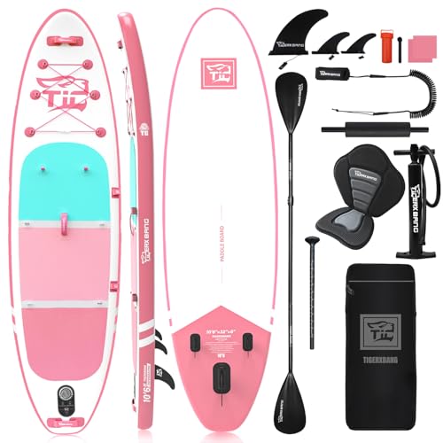 TIGERXBANG SUP Boards Stand Up Paddling Board 320x82x15cm, aufblasbare Paddle-Boards mit Doppelschläger-Paddel, Kajak-Sitz, Defender-Pro-Kollektion Rosa