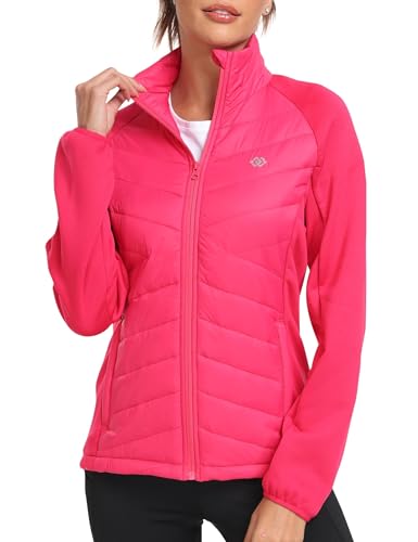 MoFiz Fleecejacke Damen Winterjacke Leichte Daunenjacke Stehkragen Sweatjacke ohne kapuze mit Reißverschluss Rosa Größe US M/EU L