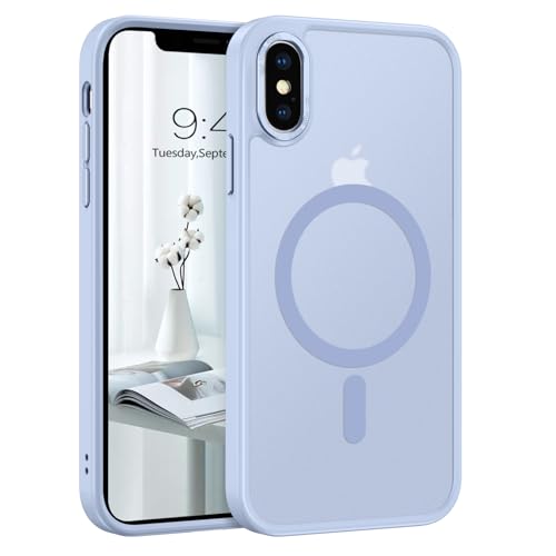 GUAGUA Magnetisch Hülle für iPhone X, iPhone XS [Kompatibel mit MagSafe] Matt Handyhülle Stoßfest Durchscheinende Rückseite Dünn Schutzhülle Case für iPhone X/XS (5,8 Zoll) Himmelblau
