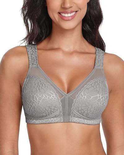 Lemorosy Damen Komfort Vollschalen Minimizer BH Ohne Bügel Ungepolstert Große Brüste Starker Halt Bügelloser Klassischer Entlastungs Bra (95D, Grau)