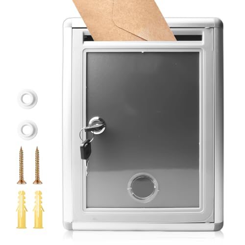 Metall Briefkasten, Metall-Spendenbox, 21 * 10 * 28cm Briefkasten Schlüsselkasten, Spendensammelbox mit Schlüsselschloss, Wandmontage, sichere Vorschlagsbox für Home Office und Business(Grau)