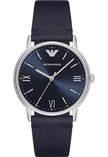 Emporio Armani Herrenuhr , Dreizeigeruhrwerk, 41mm Silbernes Edelstahlgehäuse mit Lederarmband, AR11012