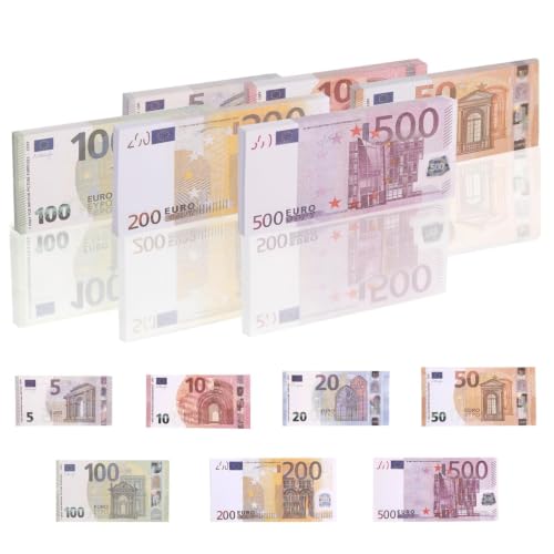 TXXATX 210 Blätter Prop Money Enthält 7 Werte Spielgeld Euro Scheine 5/10/20/50/100/200/500 Fake Geld Falschgeld Spielgeld Scheine Fake Euro Movie Money für Zauberrequisiten Studium Filmen Money Gun
