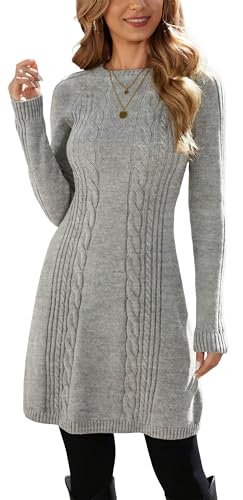 YUTILA Damen Strickkleid Winterkleider Elegant Langarm A Linie Baumwolle Pulloverkleid Rundkragen Casual Freizeit Minikleid Pullikleid