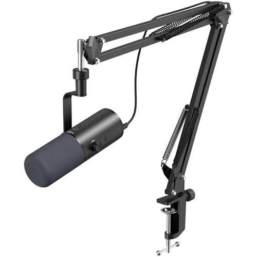 TONOR Dynamisches Podcast-Mikrofon für Studio, XLR/USB-Mikrofon, KI-Geräuschunterdrückung, Tap-Mute-Funktion, 3,5-mm-Kopfhörerbuchse, Lautstärkeregler, Mikro mit Galgenarm, schwarz, TD510 AIR+H