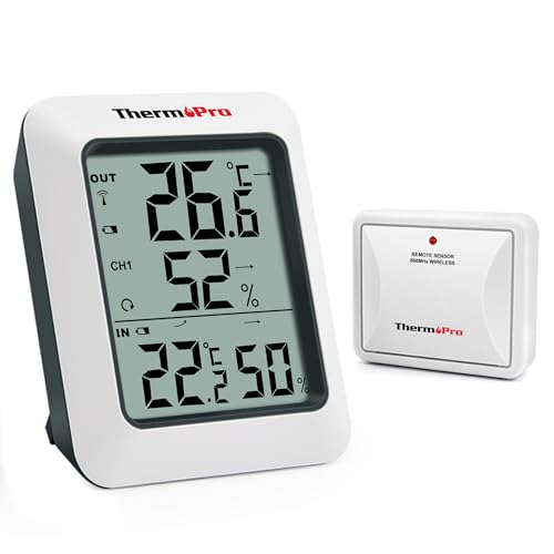 ThermoPro TP60C Funk Thermo-Hygrometer Thermometer Hygrometer Klima-Monitor Funkwetterstation mit Funk-Außensensor, Reichweite bis zu 150m