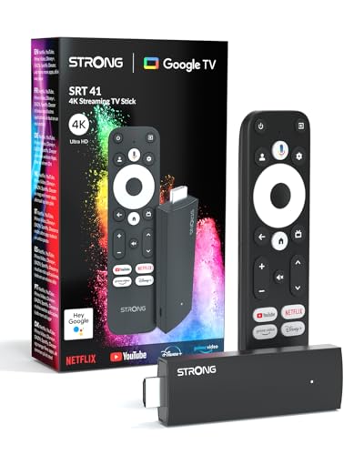 STRONG SRT41 4K UHD Google TV Stick, Android 11, WiFi, Integrierter Chromecast, Google Sprachassistent, HDR10+, Dolby Audio & Dolby Vision, Netflix, Prime Video, YouTube, Disney+