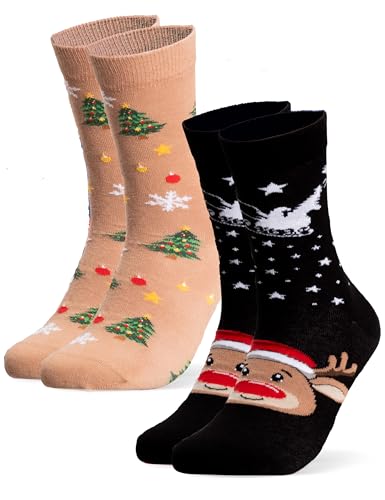 Occulto Damen & Herren Weihnachts Socken 2er Pack (Modell: Santa) Rentier 43-46