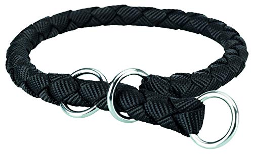 TRIXIE Cavo Zug-Stopp Halsband Größe M–L: Halsumfang 43–51 cm/ø 18 mm in schwarz - Hundehalsband aus Gurtband für mittelgroße bis große Hunde, rund geflochten, 143901