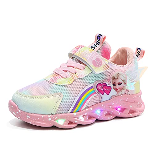 ELSA Schuhe mädchen,Kinder led Schuhe,Leuchtschuhe ELSA Turnschuhe,blinken licht mädchen Sportschuhe zum Laufen mit Flügeln for Frühling Sommer und Herbst (Color : Pink, Size : 28)