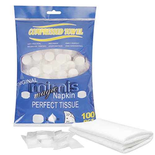 Simpolor 100/200 Stück komprimierte Handtücher tragbare Einweg Mini komprimierte Toilettenpapier Tabletten Haushaltshandtücher für Reisen Camping Wandern Sport Schönheitssalon,Blau